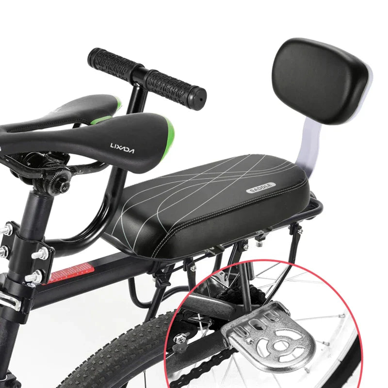 Rear Seat Saddle Bicycle Child Seat With Back Rest With Handle Armrest Footrest Pedal