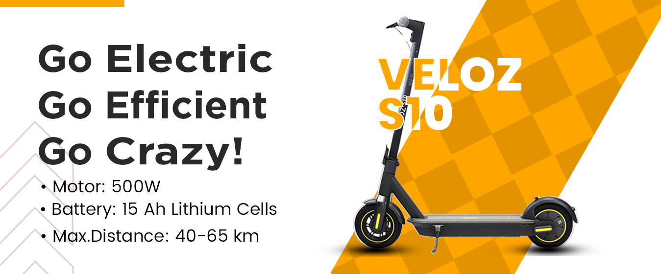 veloz s10 electric scooter in black colour with its specs like motor, battery and range