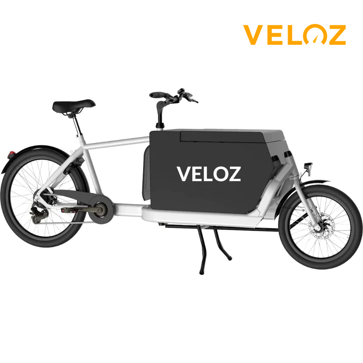 veloz electric cargo bike 250w in black and white colour