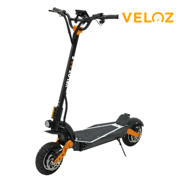 An All terrain 2400 Watts Electric scooter by Veloz in black and orange colour
