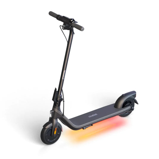 segway ninebot e2 electric scooter in black colour with rgb lights under it