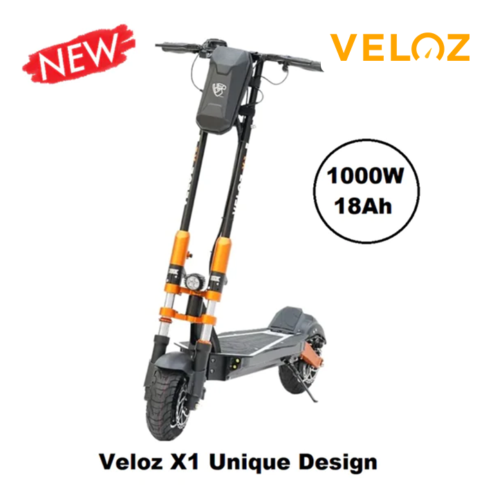 featured image of veloz x1 electric scooter in black and orange colours