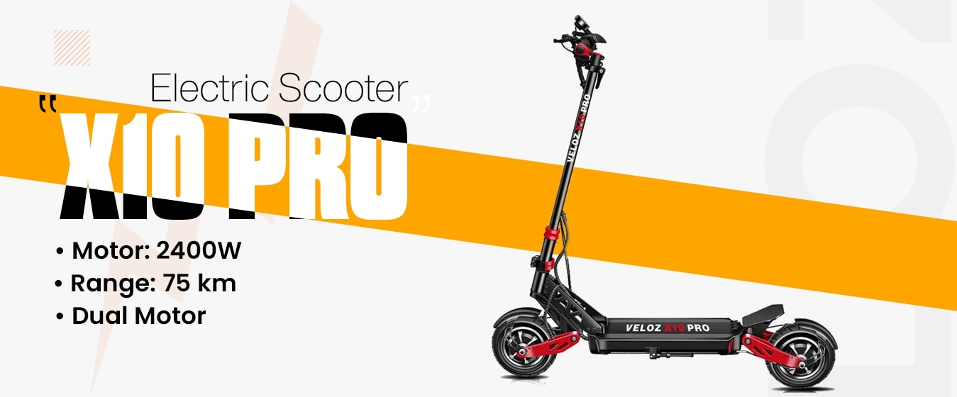 veloz x10 pro dual motor escooter in black and red colour