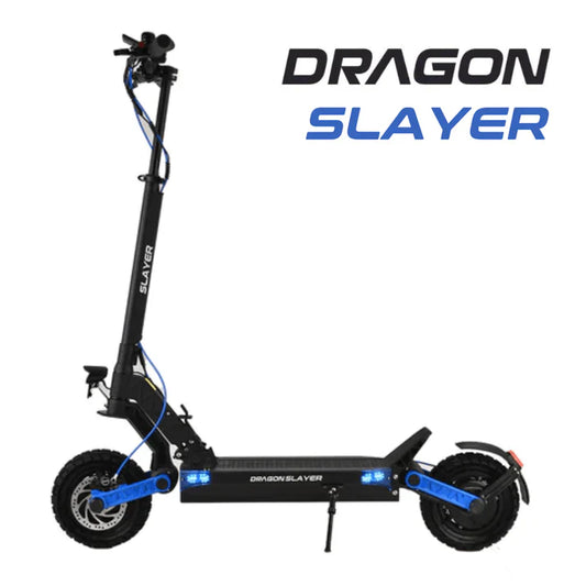 dragon slayer escooter in black and blue colour