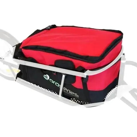 a red colour cargo bag for bikes and trikes