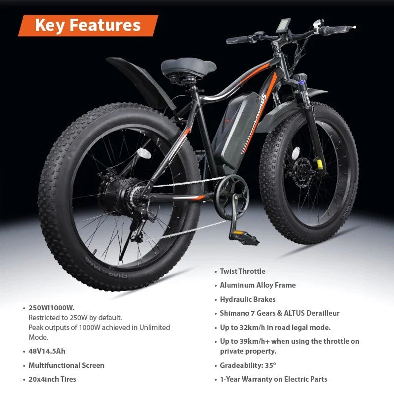 Thunder eBike Fat Wheel 48v14.5Ah 6 Months Free Service